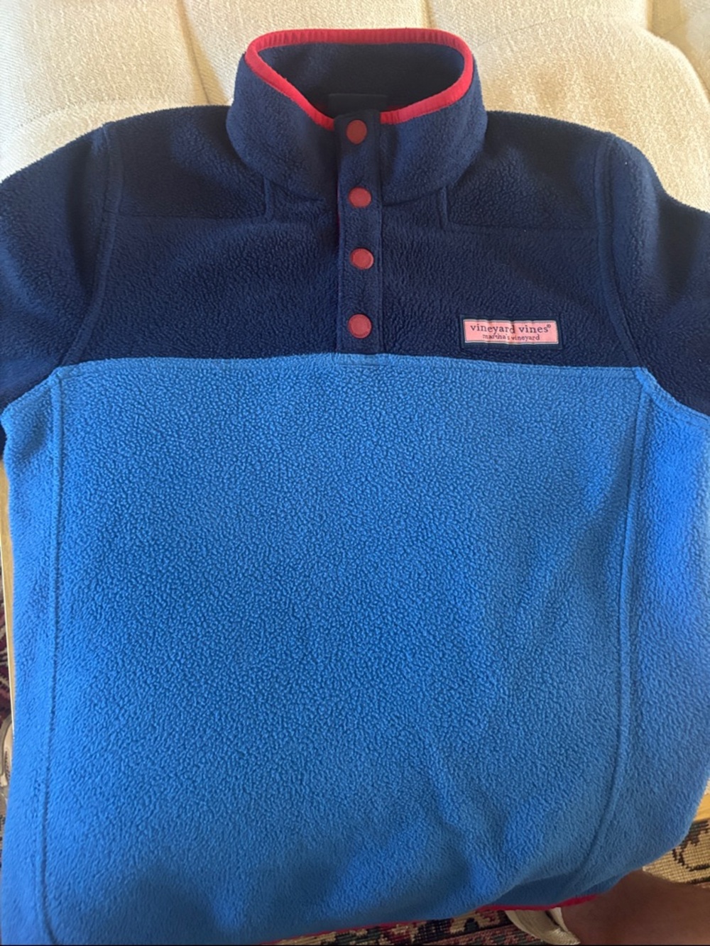 Vineyard Vines Navy & Bright Blue Fleece Pullover with Pink Trim